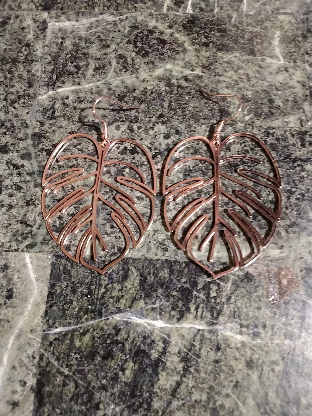 Rose gold montstera leaf earings
