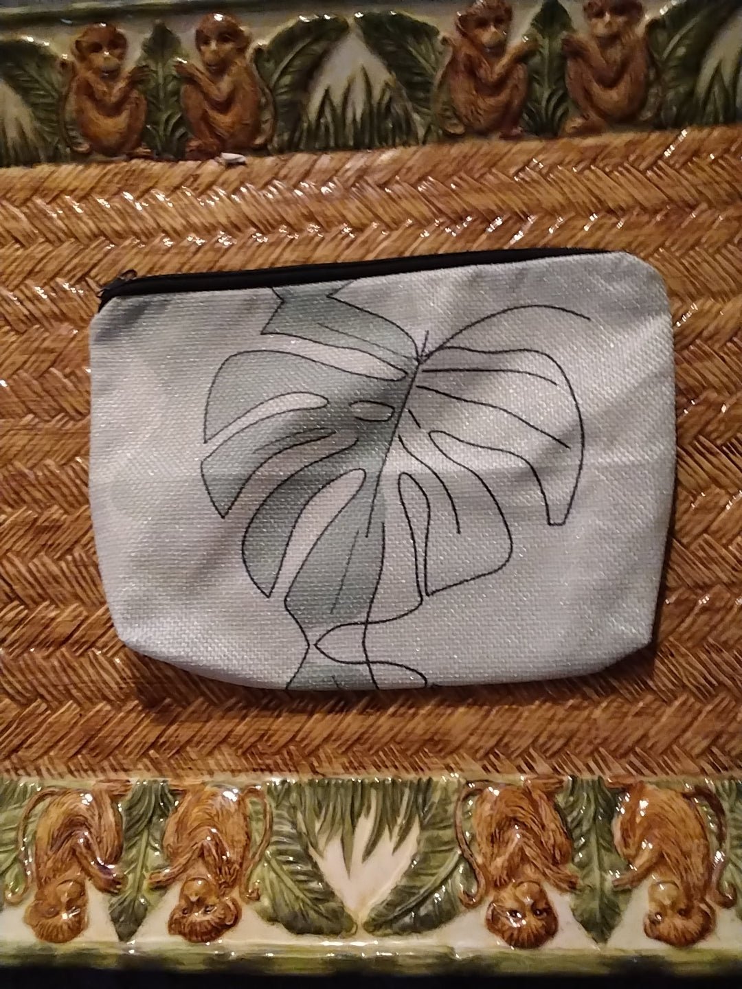 Canvas zipper bag. Great for make up or beach items.