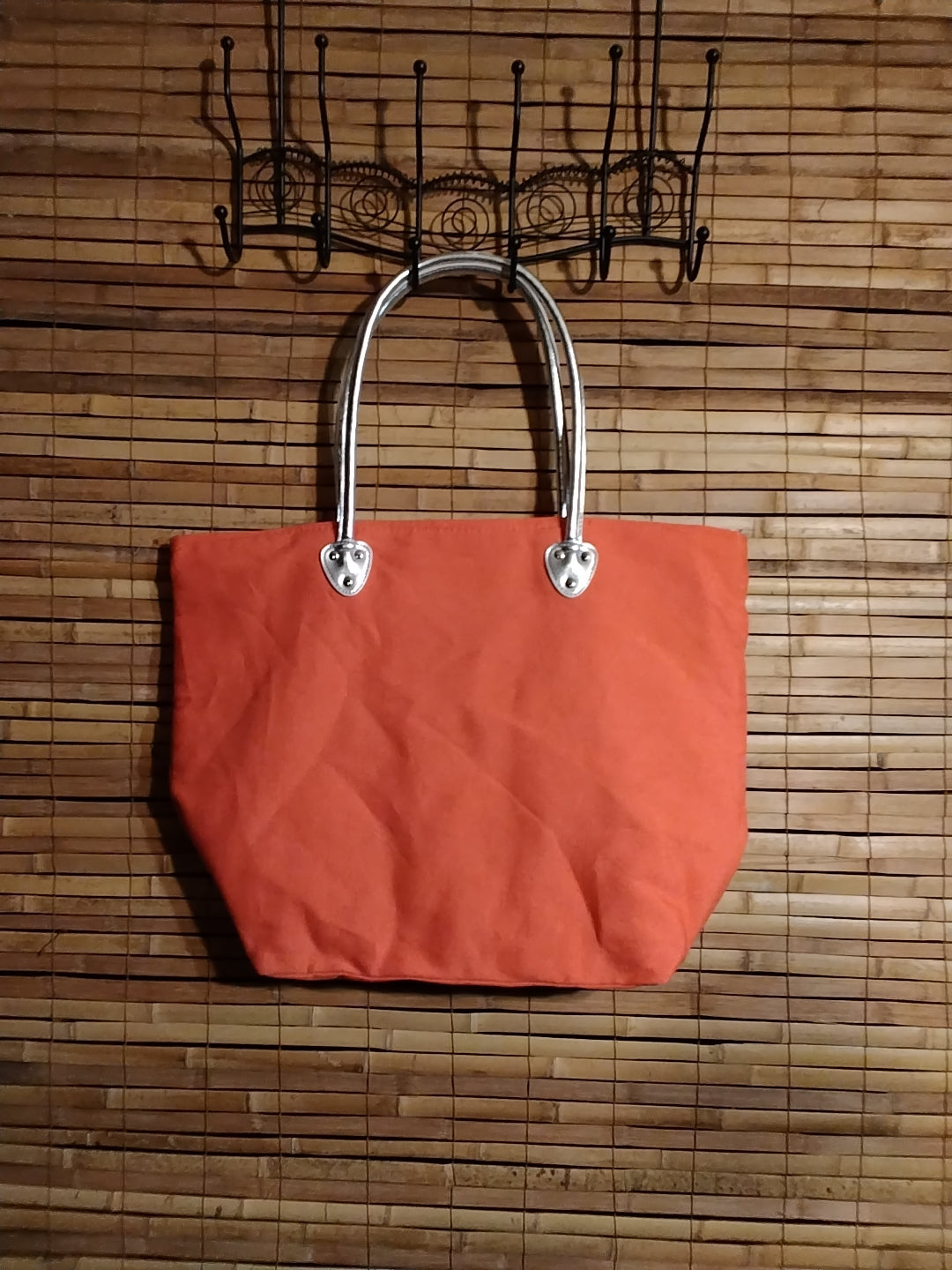 Hawaiian floral print canvas beach bag.