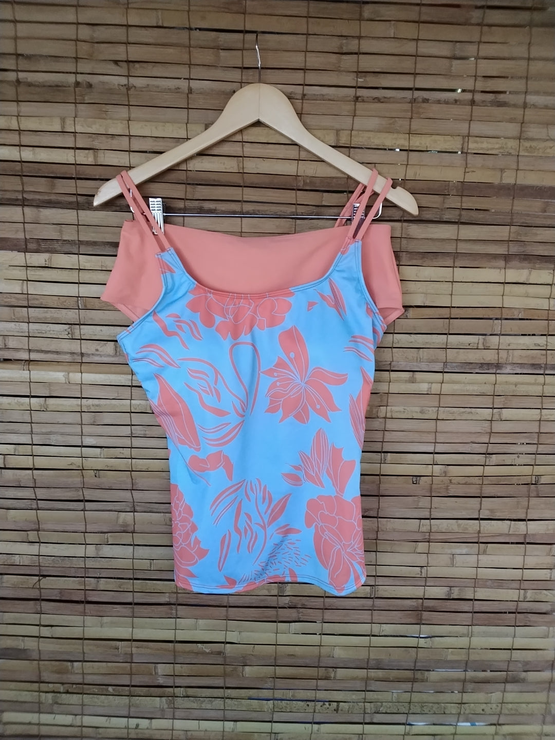 Orange and blue floral tankini Adjustable straps
