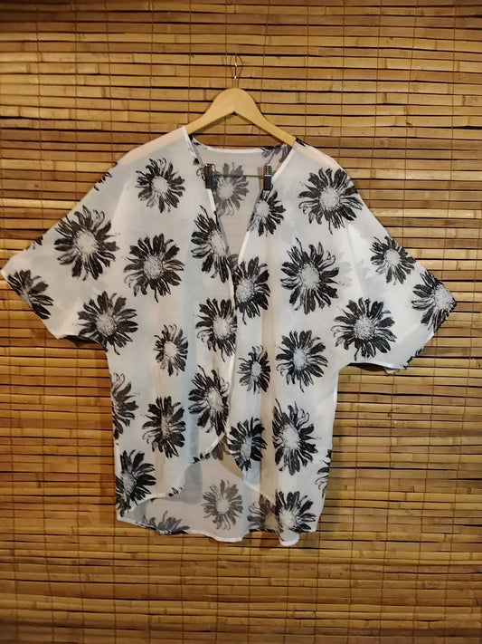 Black and White Sunflower Kimono
