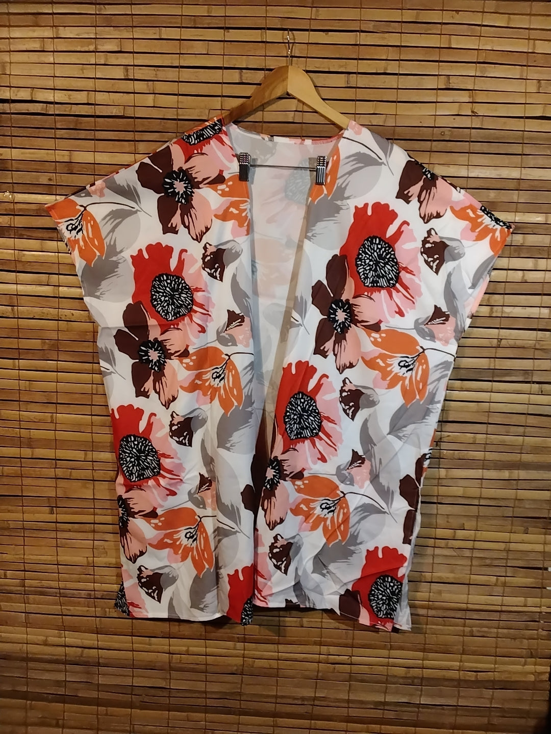 Black, Red and Orange floral Kimono