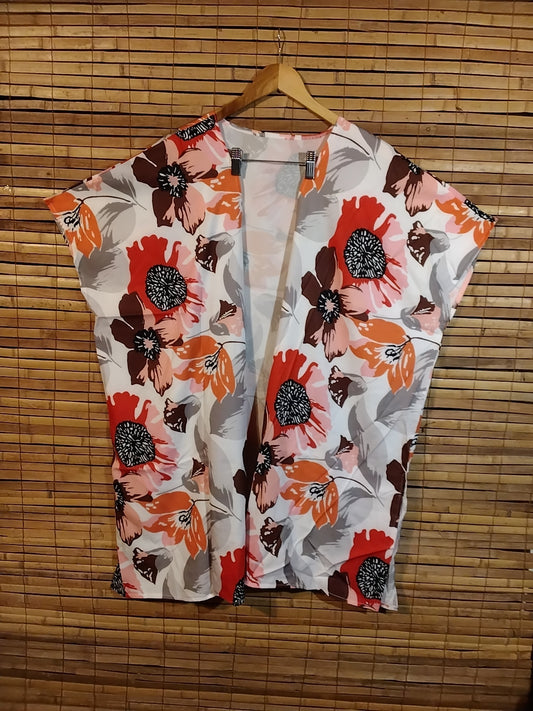 Black, Red and Orange floral Kimono
