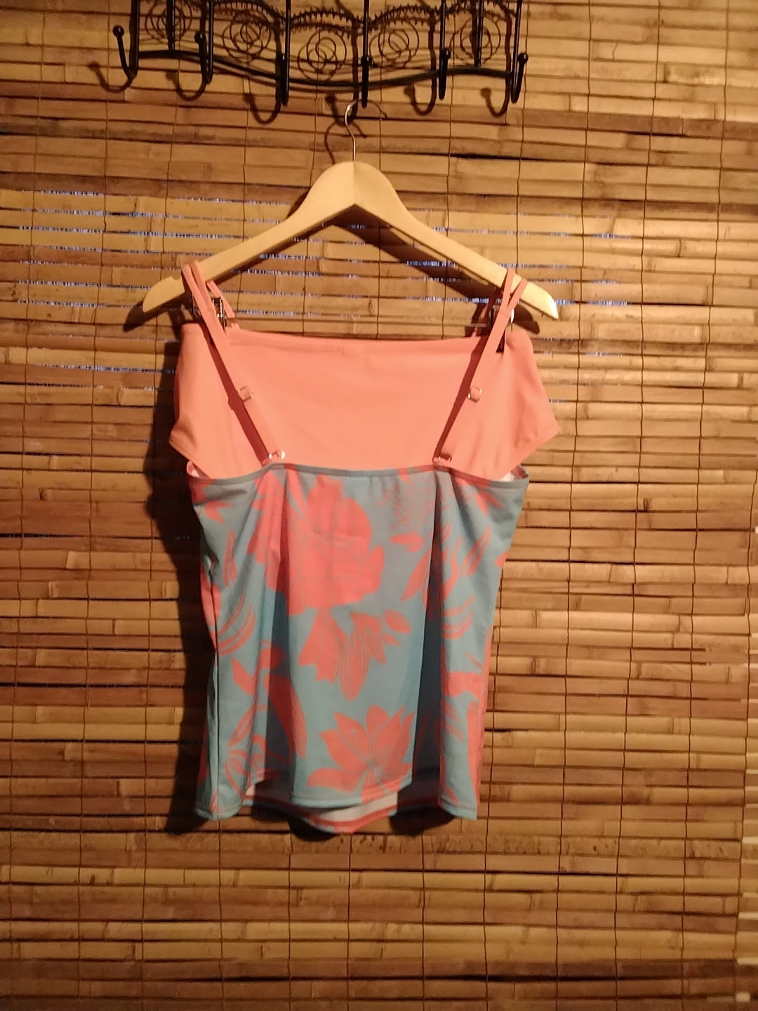 Orange and blue floral tankini Adjustable straps