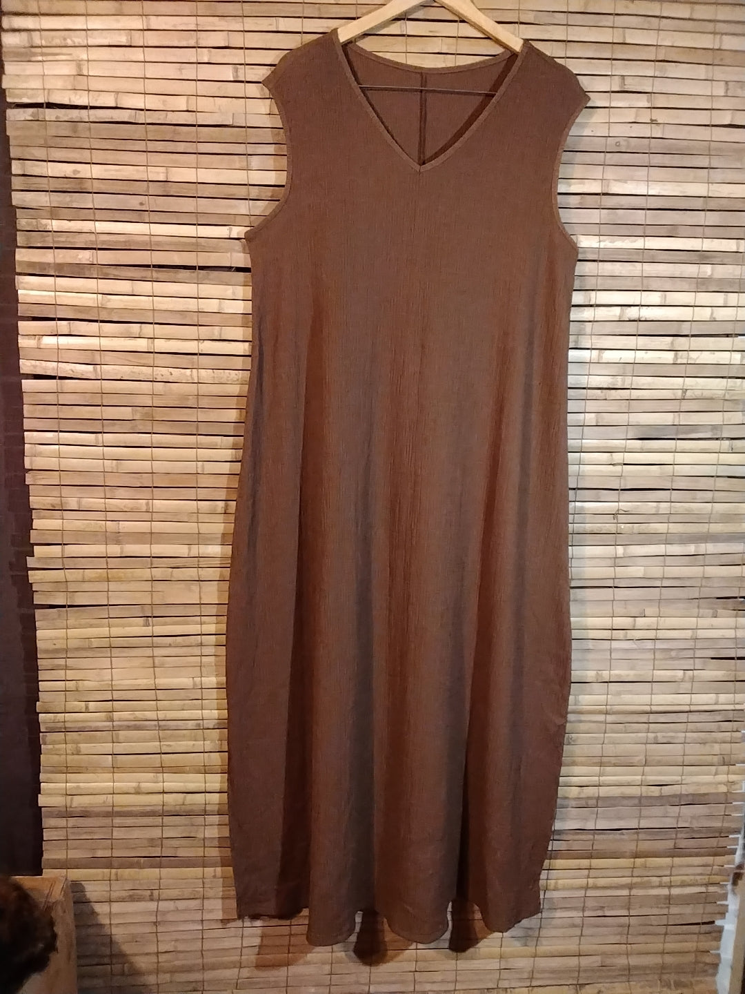Long Brown Crinkle fabric dress