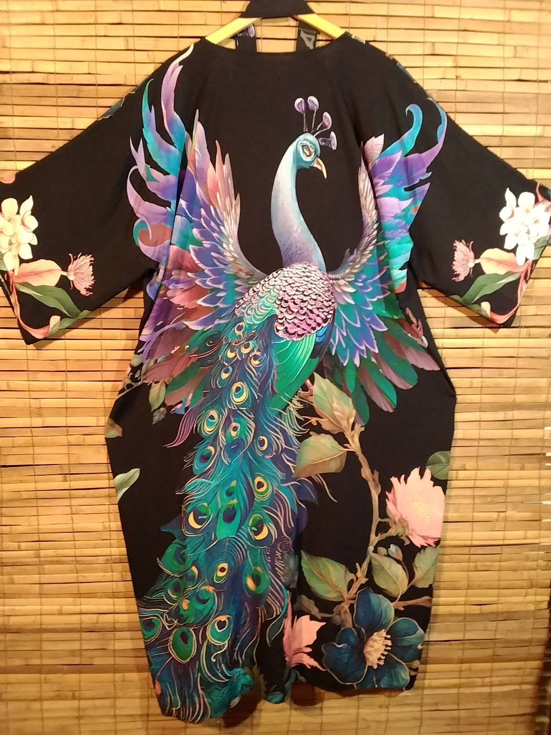 Long Black Peacock Kimono