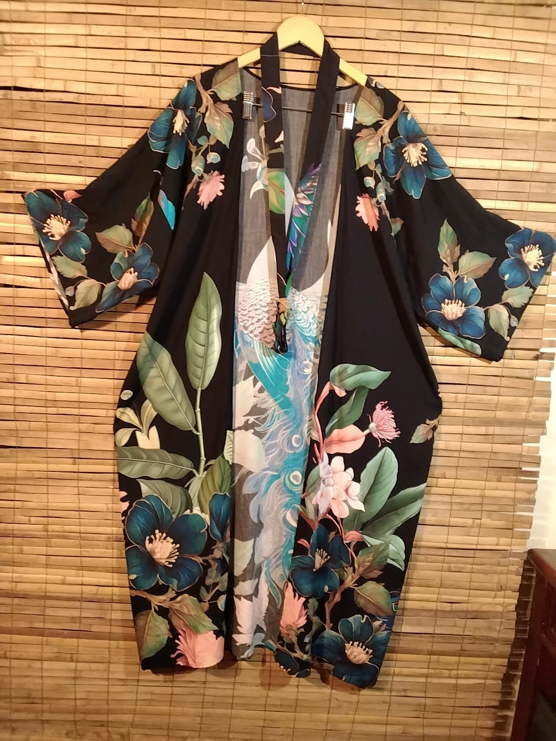Long Black Peacock Kimono